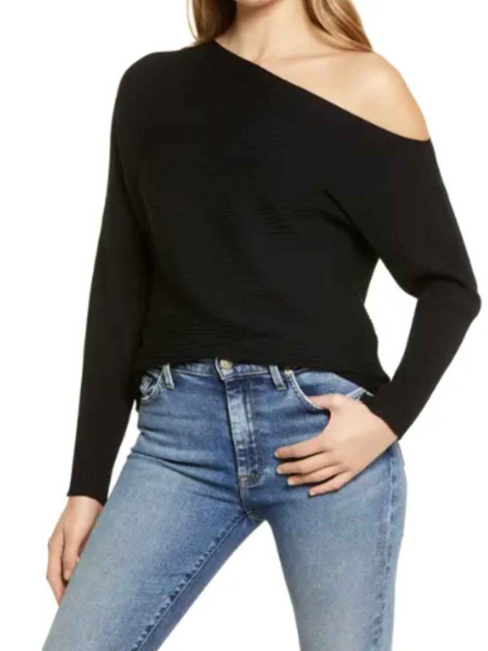 Treasure & Bond Women's One-Shoulder Pullover Sweater Black Size Small NWT